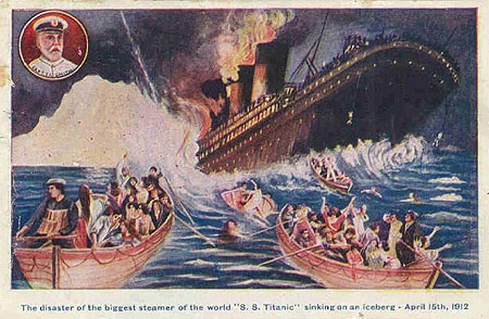 1912-published postcard of the sinking of the Titanic.