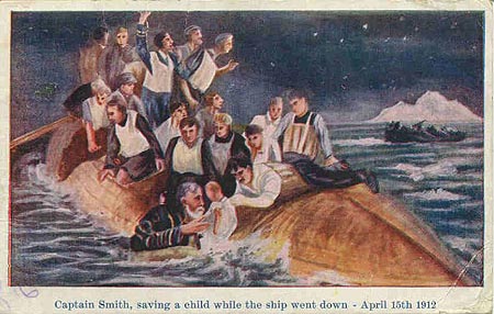 1912-published postcard of the sinking of the Titanic.