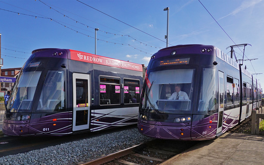 BLACKPOOL FLEXITY 2 TRAMS - Photo: ©2015 Ian Boyle - www.simplompc.co.uk - Simplon Postcards