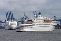 ATHENA - Classic International Cruises - Passing Felixstowe whilst arriving Harwich - Photo:  Ian Boyle,1st May 2010