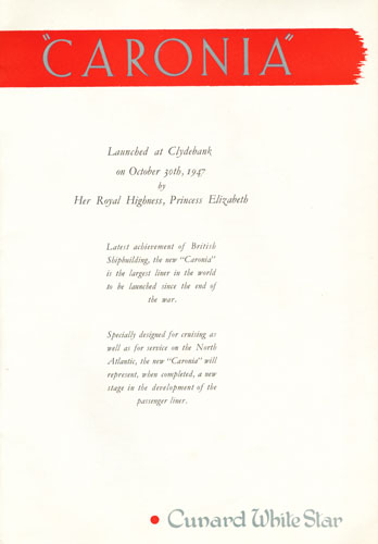 Cunard CARONIA of 1948 - launch Brochure - www.simplonpc.co.uk