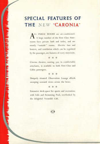 Cunard CARONIA of 1948 - launch Brochure - www.simplonpc.co.uk