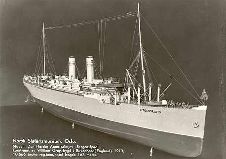 Bergensfjord ocean liner 1913 Later Aliya 1961 print Norwegian America Line 