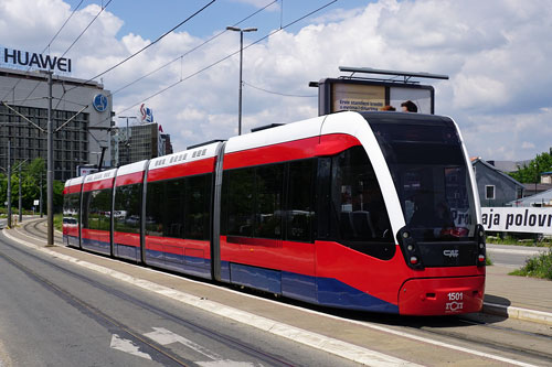 BelgradeCAF Urbos 3 Tram - www.spimplonpc.co.uk - Photo: ©Ian Boyle 17th May 2016