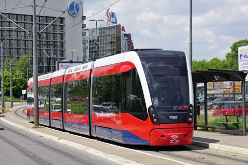 BelgradeCAF Urbos 3 Tram - www.spimplonpc.co.uk - Photo: ©Ian Boyle 17th May 2016