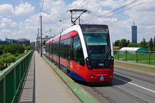 BelgradeCAF Urbos 3 Tram - www.spimplonpc.co.uk - Photo: ©Ian Boyle 17th May 2016