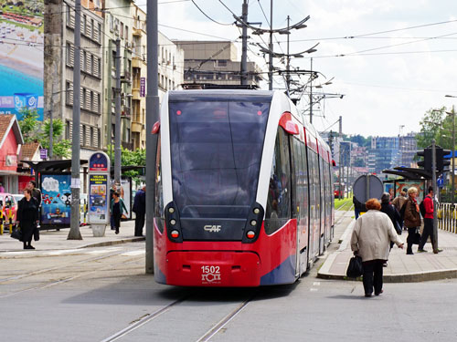 BelgradeCAF Urbos 3 Tram - www.spimplonpc.co.uk - Photo: ©Ian Boyle 17th May 2016