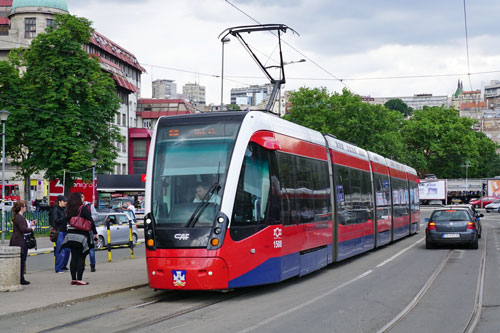 BelgradeCAF Urbos 3 Tram - www.spimplonpc.co.uk - Photo: ©Ian Boyle 17th May 2016