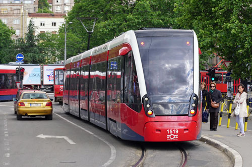 BelgradeCAF Urbos 3 Tram - www.spimplonpc.co.uk - Photo: ©Ian Boyle 17th May 2016