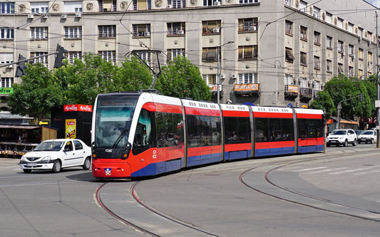 BelgradeCAF Urbos 3 Tram - www.spimplonpc.co.uk - Photo: ©Ian Boyle 17th May 2016