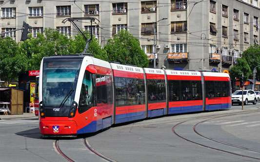 BelgradeCAF Urbos 3 Tram - www.spimplonpc.co.uk - Photo: ©Ian Boyle 17th May 2016