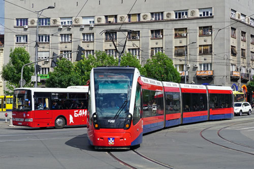 BelgradeCAF Urbos 3 Tram - www.spimplonpc.co.uk - Photo: ©Ian Boyle 17th May 2016