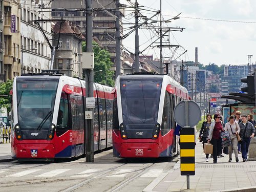 BelgradeCAF Urbos 3 Tram - www.spimplonpc.co.uk - Photo: ©Ian Boyle 17th May 2016