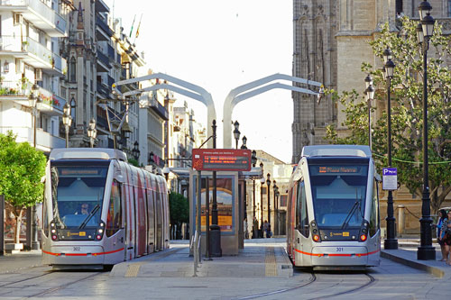 Seville CAF Urbos Tram 301 - www. www.simplonpc.co.uk.co.uk - Photo: ©Ian Boyle 17th May 2016