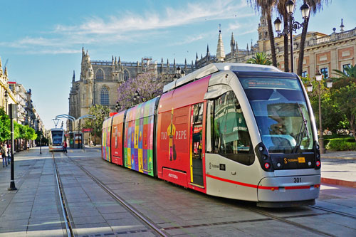 Seville CAF Urbos Tram 301 - www. www.simplonpc.co.uk.co.uk - Photo: ©Ian Boyle 17th May 2016