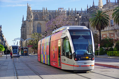 Seville CAF Urbos Tram 301 - www. www.simplonpc.co.uk.co.uk - Photo: ©Ian Boyle 17th May 2016