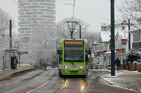 Croydon Tramlink in the Snow - Photo: © Ian Boyle, 6th January 2010