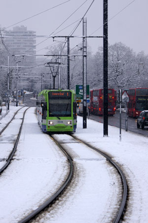 Croydon Tramlink in the Snow - Photo: © Ian Boyle, 6th January 2010