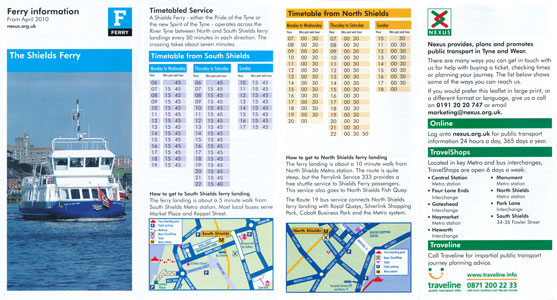 2010 Timetable - River Tyne - Shields Ferry - www.simplonpc.co.uk